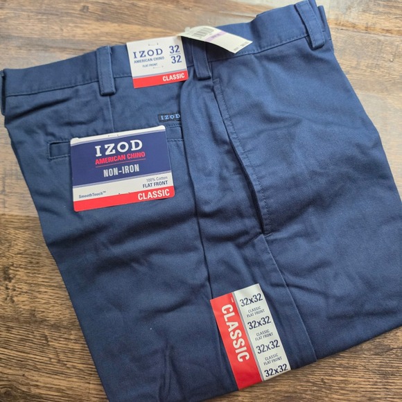 Izod Other - IZOD American Chino Pants Men 32x32 Navy Blue Non-Iron Flat Front Classic Fit
